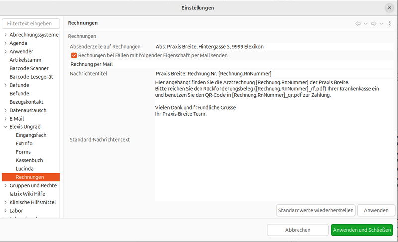 Rechnung konfigurieren