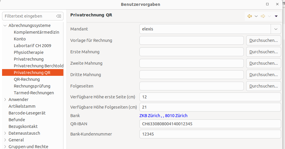 Einstellungen privatrechnung QR